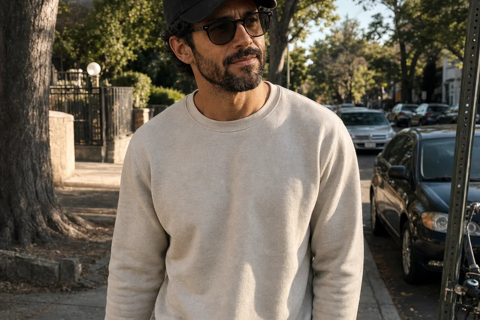 The Trenchlyfe author walking home on a neighborhood sidewalk with a canvas bag of groceries.